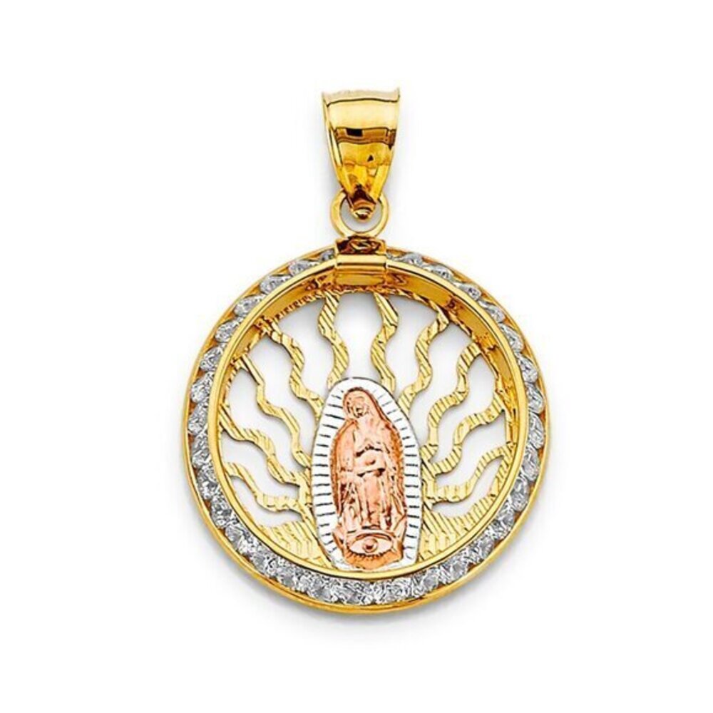 New 14K yellow gold rose gold white gold CZ Guadalupe Pendant​
